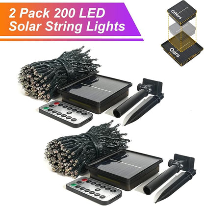 JMEXSUSS 2 Pack Solar String Lights Outdoor Waterproof, Total 400 LED 151FT Solar Christmas Lights Outdoor, 8 Modes Christmas Light for Outside Patio Yard Tree Decorations, Purple to Orange