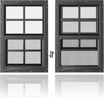 2 Pack Shed Windows 14" W x 21" H Flush Mount, Black Household Windows for Playhouses, Barns, Chicken Coop