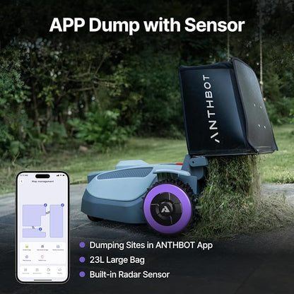 ANTHBOT N8 Robotic Lawn Mower with Sweeper, RTK+NRTK 1/2 Acre, 4-in-1 Mowing and Grass Collection System, Automatic Targeted Dumping 23L Large-Capacity Leaf Collection Bin, 45% Slope, App Control