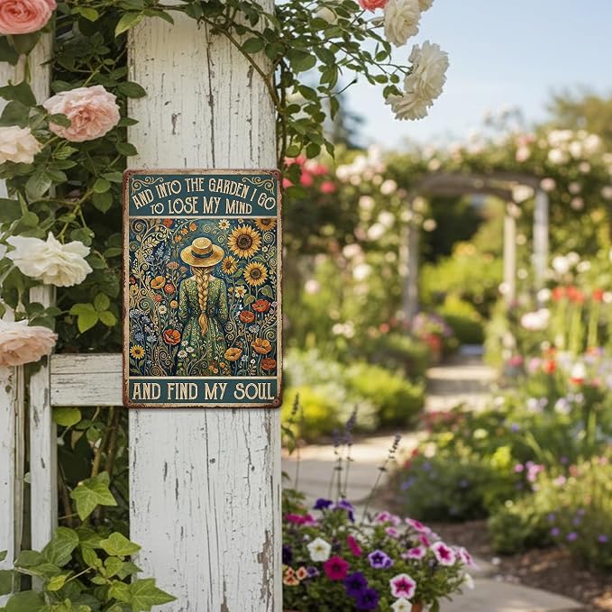 Garden Decor Sign Into the Garden I Go Floral Wall Art | Nature Lovers • Patio Yard Display • Garden Theme • Vintage Cottage Style • UV Printed • 8x12 Inch