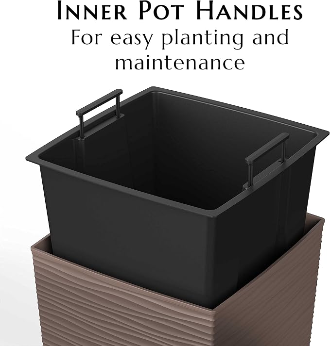 Mueller M-Resin Heavy Duty Tall Planters for Outdoor Plants, Indoor Grande Plant Pots, Boxes, Trees, Flower Pots, 2-Piece Set, 18”, Modern Design, Built-in Drainage, Front Porch Decor, Mocha