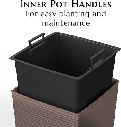 Mueller M-Resin Heavy Duty Tall Planters for Outdoor Plants, Indoor Grande Plant Pots, Boxes, Trees, Flower Pots, 2-Piece Set, 18”, Modern Design, Built-in Drainage, Front Porch Decor, Mocha