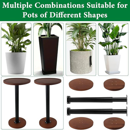 LUTTY 2Set Wooden Adjustable Plant Risers for Inside Pot,17.7-29.5 inches Tall Tapered Plant Riser Fill Bottom of Tall Flower Pots and Large Plants Containers, Rise Filler Riser of Flower Pots