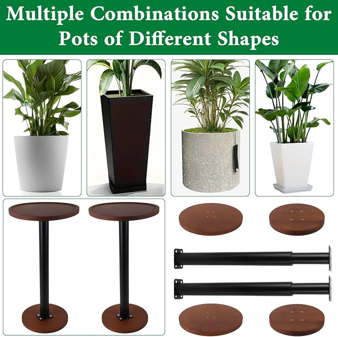 LUTTY 2Set Wooden Adjustable Plant Risers for Inside Pot,13.8-21.7 inches Tall Tapered Plant Riser Fill Bottom of Tall Flower Pots and Large Plants Containers, Rise Filler Riser of Flower Pots