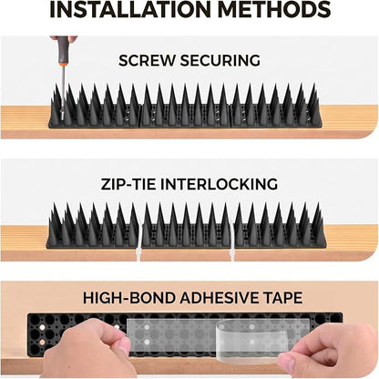 Bird Spikes for Pigeon Woodpecker Crow, Outdoor Use for Balcony Patio Window, Easy to Install, Black, Covers 13 Feet(3.96m)