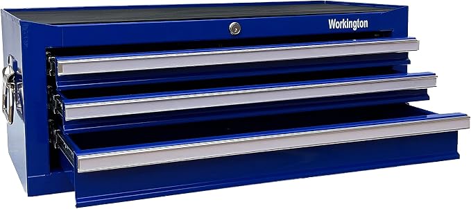 Workington Industrial 3 Drawers Portable Metal Intermediate Box, 26" Middle Tool Chest Cabinet with Ball Bearing Drawer Slides, Steel Tool Storage Box Organizer 4009 Blue