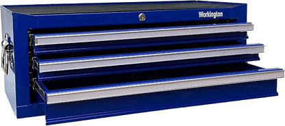 Workington Industrial 3 Drawers Portable Metal Intermediate Box, 26" Middle Tool Chest Cabinet with Ball Bearing Drawer Slides, Steel Tool Storage Box Organizer 4009 Blue