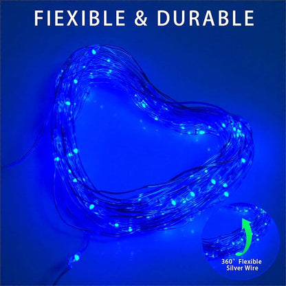 Blue Solar Christmas String Lights Outdoor Waterproof, 2Pack Total 200Led 66Ft 8 Modes Copper Fairy Lights for Halloween Garden, Patio, Fence, Balcony, Outdoors