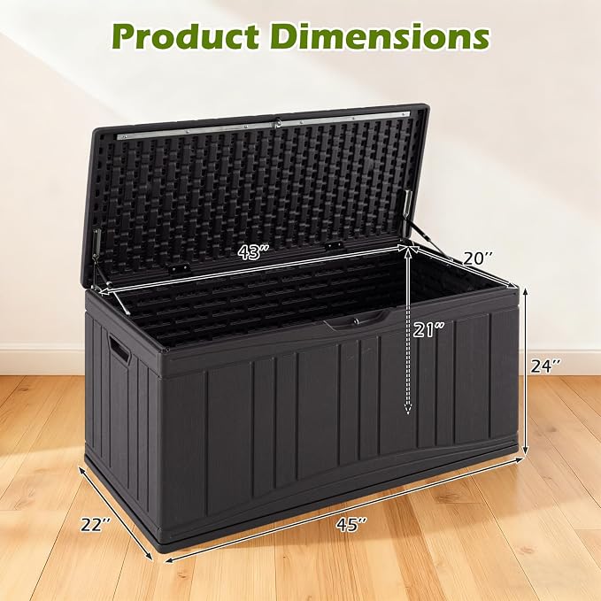Tangkula 80 Gallon Outdoor Storage Box, Large HDPE Resin Patio Storage Box with Gas Struts & Lockable Lid, 2-in-1 Waterproof Deck Box for Package Delivery, Garden Tools, Outdoor Cushions