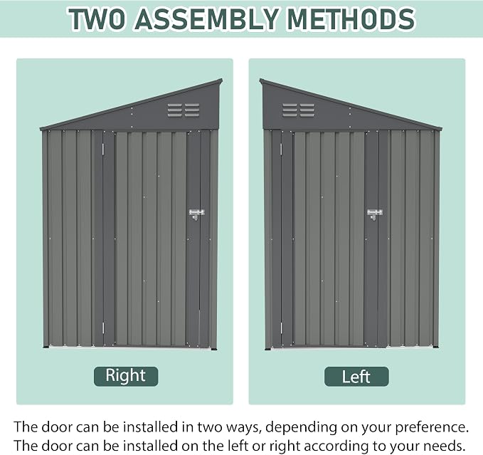 YOPTO 4x7 FT Outdoor Storage Shed,Metal Lean to Storage Shed with Reinforced Beams,All Weather Waterproof Garden Tool House W/Lockable Door & Reversible Installation,for Backyard,Patio,Lawn,Olive Gray