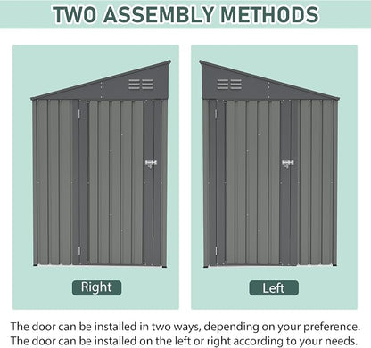 YOPTO 4x7 FT Outdoor Storage Shed,Metal Lean to Storage Shed with Reinforced Beams,All Weather Waterproof Garden Tool House W/Lockable Door & Reversible Installation,for Backyard,Patio,Lawn,Olive Gray