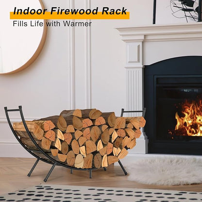 NANANARDOSO Curved Firewood Rack，48 inches Powder-coated Metal Fireplace Log Holder for Firewood Storage，Ideal for Indoor and Outdoor Fireplaces Wood Storage