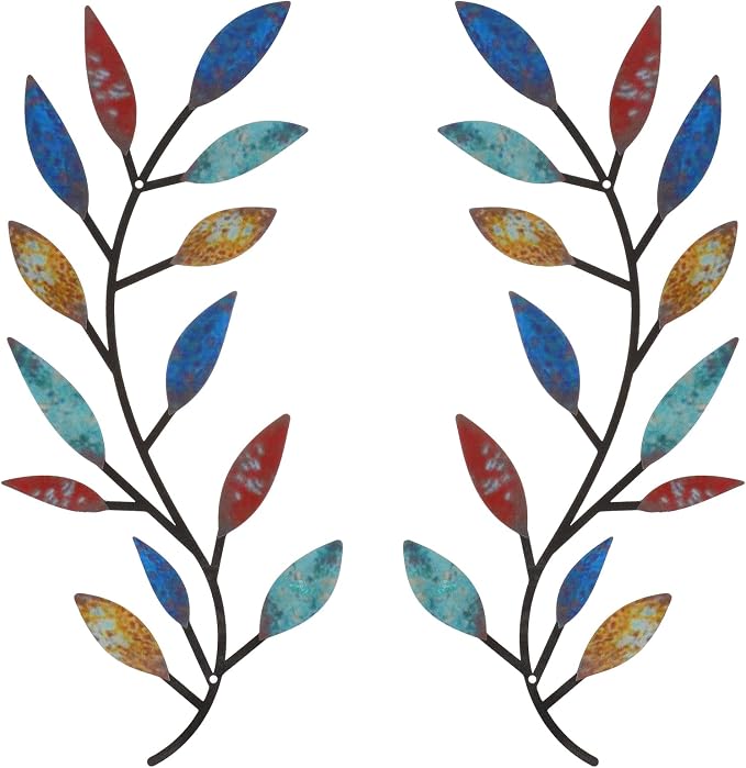 Zhengmy 2 Pieces Metal Tree Leaf Wall Decor Vine Olive Branch Leaf Wall Art Living Room, Hallway Wall Decor Outdoor Decoration(Elegant Color)