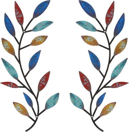 Zhengmy 2 Pieces Metal Tree Leaf Wall Decor Vine Olive Branch Leaf Wall Art Living Room, Hallway Wall Decor Outdoor Decoration(Elegant Color)