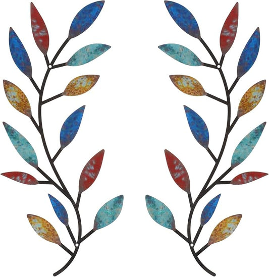 Zhengmy 2 Pieces Metal Tree Leaf Wall Decor Vine Olive Branch Leaf Wall Art Living Room, Hallway Wall Decor Outdoor Decoration(Elegant Color)