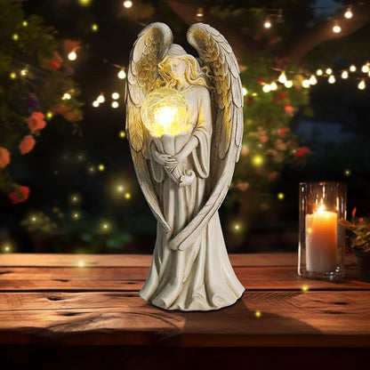 Angel Statues for Garden-Garden Angels Outdoor Statue - Solar Angels Figurines Holding Glass Ball Flower for Outdoor Decor or Housewarming