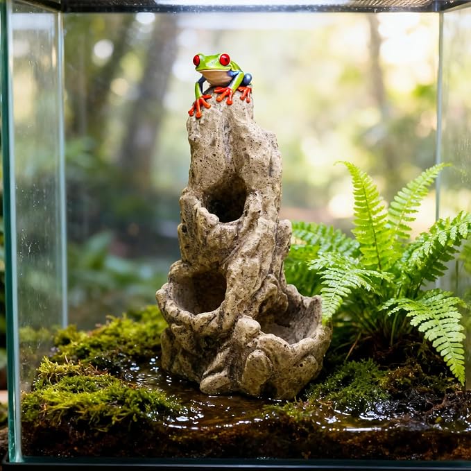 Fish Tank Decorations, Large Aquarium Decor Accessories with Heavy Concrete Rock Mountain, Bearded Dragon Hideout, Reptile & Amphibian Habitat Hideouts, Weighted Cave Stone (Brown Mountain)