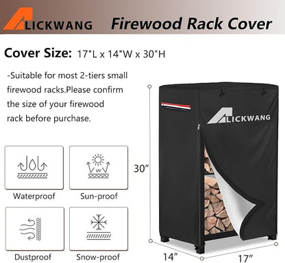 17 Inch Firewood Rack Cover,Heavy Duty 600D Waterproof Outdoor Firewood Storage Rack Cover,Wood Rack Cover for 2-Tiers Small Log Holders for Firewood.(14" D x 17" W x 30" H,Cover Only)