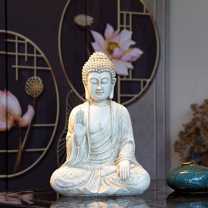 Leekung Buddha statue for home decor accents,laughing buddah statue for meditation zen garden spiritual room feng shui desk table yoga decor,small buda budda home decorations gifts antique ivory white