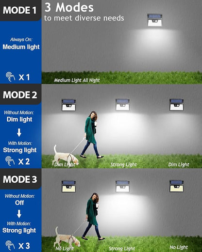 Peasur Solar Lights Outdoor Waterproof, 4 Pack 140LED Motion Sensor Light, 3 Modes Solar Powered Fence Security Lights for Patio Step Deck House Outside(Cool White)