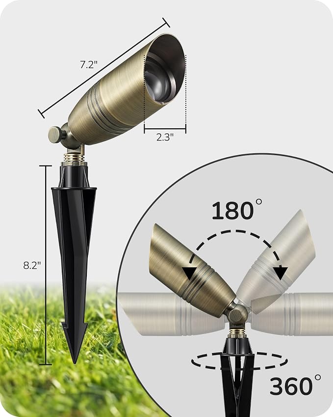EDISHINE Solid Brass Outdoor Low Voltage Landscape Lighting,12V | 3CCT MR16 Bulb Included, Heavy Duty, Waterproof Plug in Spotlight for Yard, Garden, Lawn, Tree, Bronze 2 Pack