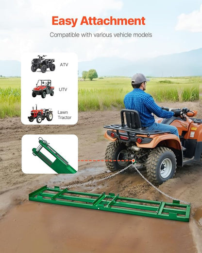 VEVOR Drag Harrow, 8 ft Heavy Duty Tow Behind Drag Harrow with Adjustable Bars & 72 in Chain, Driveway Grader Landscape Rake for ATV, UTV, Tractor, Mower Tow Behind Yard Lawn Leveling Tool