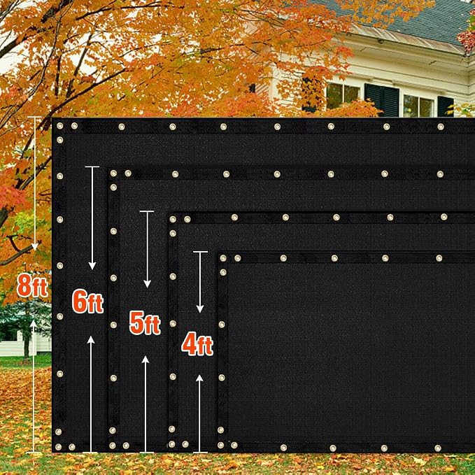 iCover 8x50ft Privacy Screen Fence, Outdoor Fencing Panels, Garden Windscreen Mesh Shade Sail Net Barrier, Fence Privacy Screen Reinforced Bindings and Brass Grommets Cable Zip Ties, Black