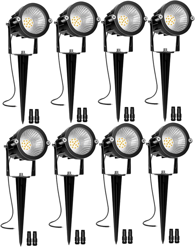 Low Voltage Landscape Lights, 10W 12/24V 2700K Warm White Landscape Lighting, IP65 Waterproof Outdoor LED Spotlight for Garden Yard Tree, 8 Pack with Connectors