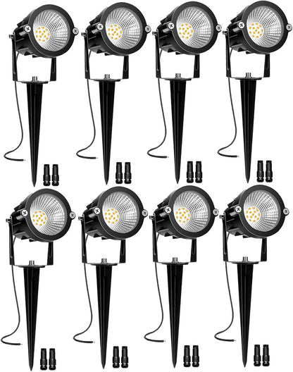 Low Voltage Landscape Lights, 10W 12/24V 2700K Warm White Landscape Lighting, IP65 Waterproof Outdoor LED Spotlight for Garden Yard Tree, 8 Pack with Connectors