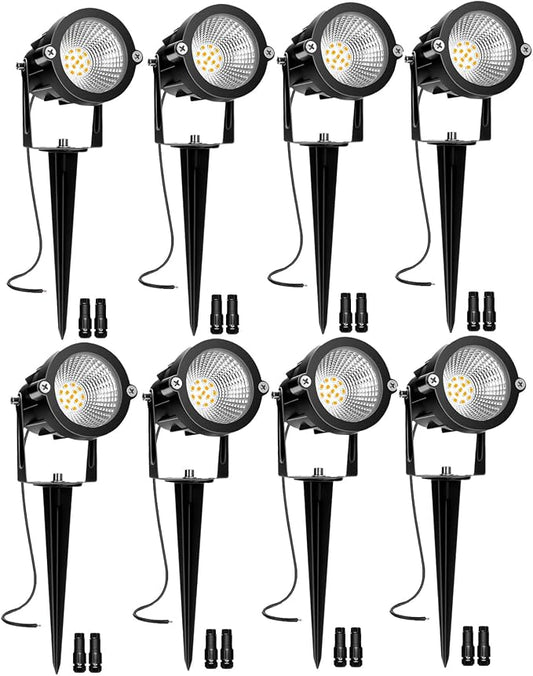 Low Voltage Landscape Lights, 10W 12/24V 2700K Warm White Landscape Lighting, IP65 Waterproof Outdoor LED Spotlight for Garden Yard Tree, 8 Pack with Connectors
