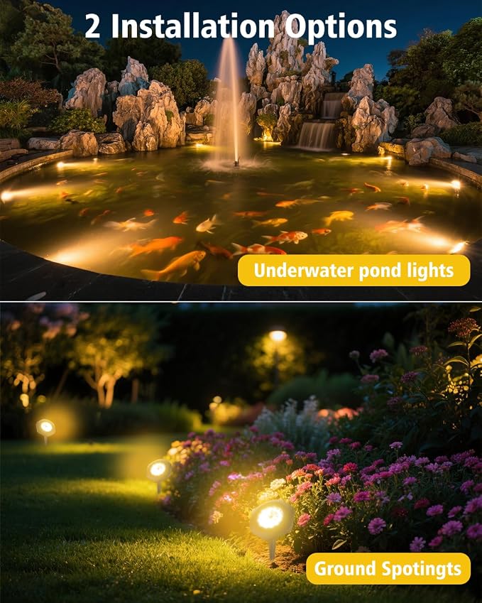 Solar Spot Lights Outdoor Waterproof IP68, 3000K Pond Lights | 3-in-1 LED Solar Landscape Lights, 2 Light Modes Path Lights for Underwater Pond Garden Yard Pathway