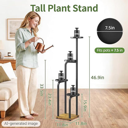 LASZOLA 5 Tiered Plant Stand Tall for Indoor Corner, Modern Multiple Flower Display Rack with Metal Tray, Vertical Planter Shelf for Living Room Bedroom Patio Garden Balcony, Black