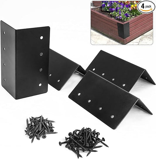 4 Pack Raised Garden Bed Corner Brackets, 3"x 3" x 6" Metal Corner Brackets for 9"-12" Garden Bed with Screws for Wood Frame, Flower or Vegetable Planter Garden