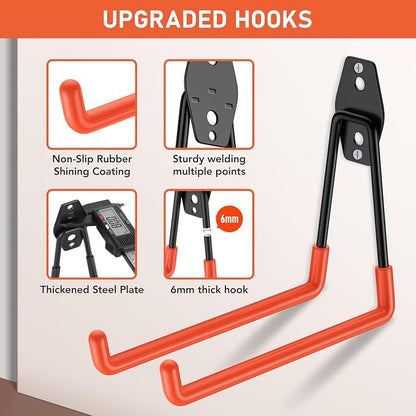 Garage Hooks, Anti-Slip Heavy Duty Wall Mount Hooks, 42-Pack | Hanging Storage for Bikes, Ladders, Hoses, Ropes, Garden Tools - For Warehouse, Workshop, Shed, Shop, Yard