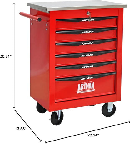 KEIKI 6 Drawers Tool Cart on Wheels,Multifunctional Rolling Tool Chest Tool Storage,Drawers Rolling Tool Trolley Organizer Tool Case for Garage, Warehouse, Workshop, Repair Shop (Red)