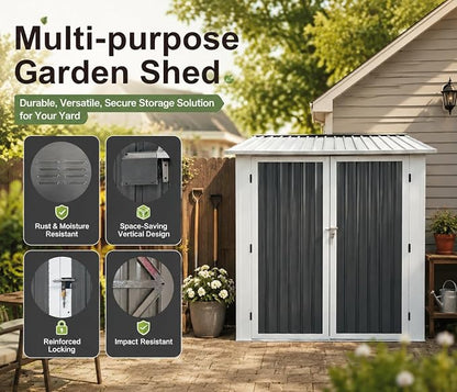 6x9 FT Outdoor Storage Shed with 2 Clear Openable Windows,Waterproof Metal Building Backyard Shed w/Windowsill & Garden Bed Flower Rack,Lockable Double Doors Tool Shed,for Yard,Coal Gray