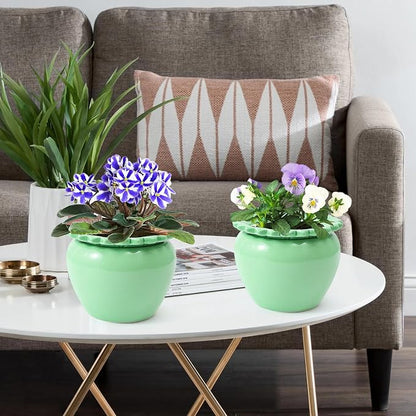 Self Watering Plant African Violet Flower Pot 6.5 * 4.6 * 4 Inch Green Ceramic Pot Maintenance Indoor Plant Self Watering Seeder Plant Planting High Absorption Plant Inner Flower Pot