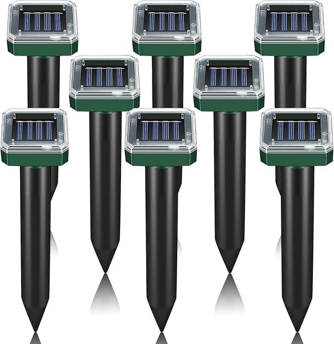 Mole Repellent Solar Powered 8 Pack Sonic Mole Deterrent Spikes, Snake Gopher Vole Repellent for Lawn Garden & Yard Gopher Deterrent, Groundhog Repellent