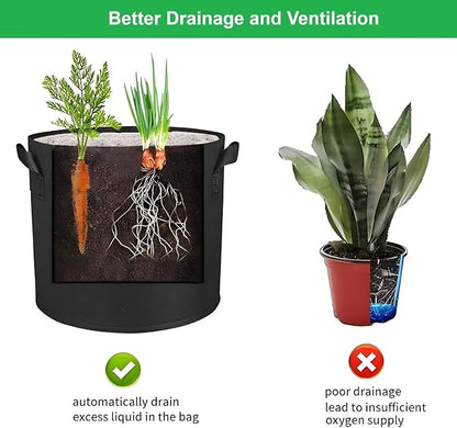 ANSLYQA 15-Gallon Grow Bags, (10 Pack) Thickened Aeration Fabric Growing Pots Planters with Handles for Planting Vegetables Plants, Black