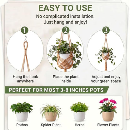 Shappy 2 Pack Boho Macrame Plant Hanger, Large Hanging Planter Plant Holder Pot Hanger Hanging Basket Wall Planters, Plants Lover Gift for Indoor Garden (Diamond Knot Macrame,Jute Color)