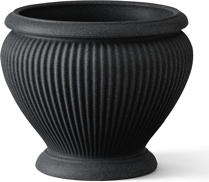 ARBORA 18" Cannes Urn Planter - Premium Polyresin Decorative Outdoor Planter with Drillable Drainage Hole for Optional Indoor Use, Lightweight, Weatherproof Plant Pot for Front Step, Garden, Deck