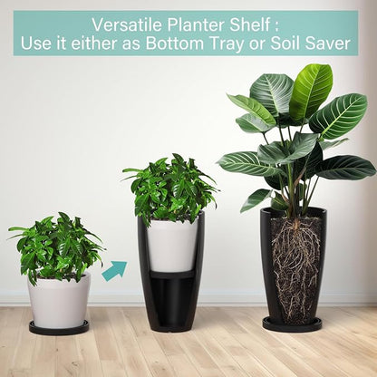 ZMTECH 21 Inch Tall Plant Pots for Indoor & Outdoor Use Set of 2, Large Plastic Planters with Removable Tray for Outside with Drainage Holes for Front Porch Patio Garden, Glossy Black