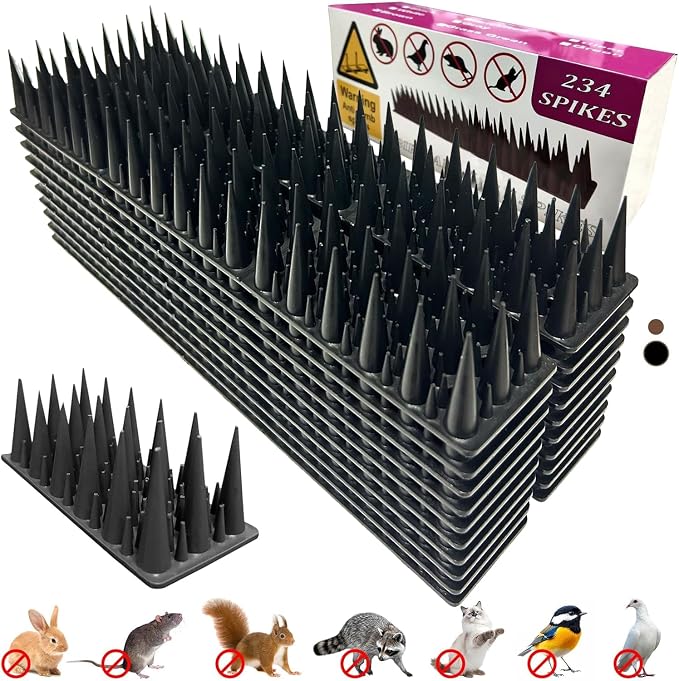 Plastic Bird Spikes Deterrent for Outside to Keep Birds Pigeon Squirrel Away from Porch Baffle Feeder Yard Patio, Fence Spikes 20pack 20Feet Bird nest blocke, Anti-Climb Spikes for Plant Garden