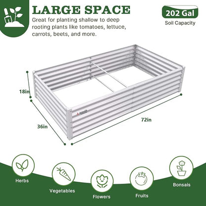 A ANLEOLIFE 6X3X1.5 ft Galvanized Raised Garden Beds Outdoor, Rectangular Metal Planter Box for Planting Vegetables Flowers Herb, Anti-Rust & Easy-Setup, Antique White