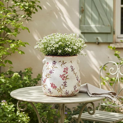 Xiaan Jiaju 6.7" French Country Ceramic Plant Pot with Drainage Hole | Vintage Ice Crackle Planter, Decorative Vase or Kitchen Utensil Holder, Rustic Decor for Indoor & Outdoor Home & Garden