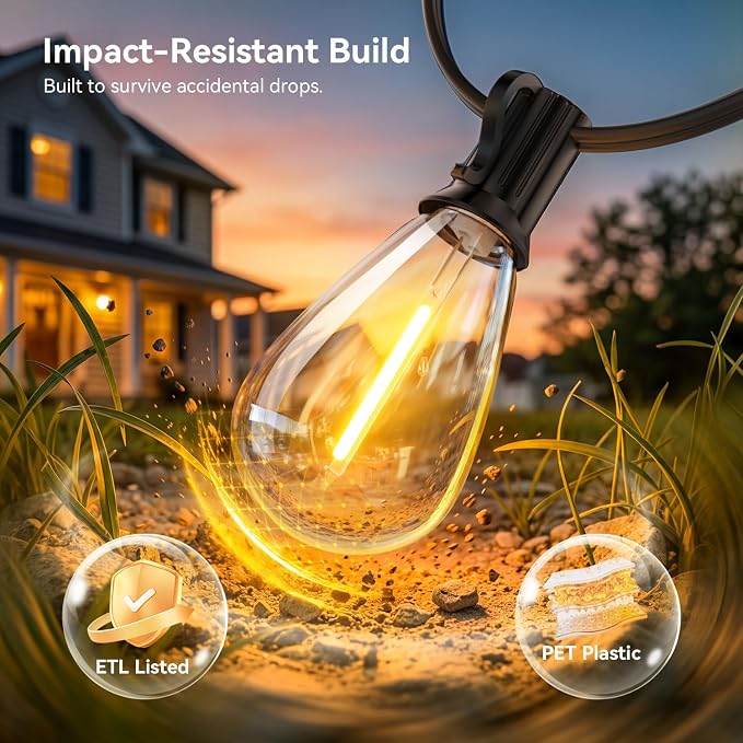 30FT Outdoor String Lights with Remote, Waterproof Patio Lights with 10+1 Shatterproof LED Bulbs,Dimmable Hanging Decor for Backyard Garden Porch Bistro, Timer & 3 Modes,2700K Warm White