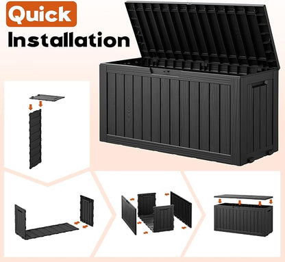Outdoor Storage Box, Resin Deck Boxes Indoor and outdoor, Waterproof Storage Box Lockable Lid (Black, 85 Gallon)