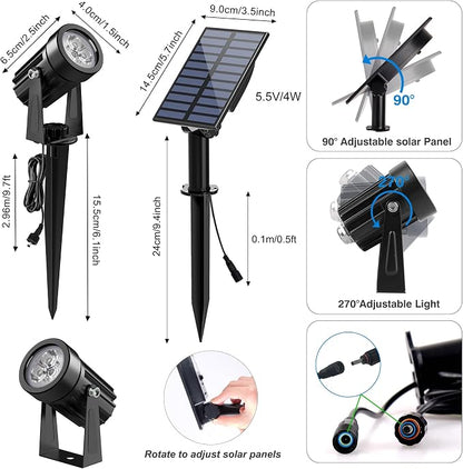Blue Solar Spot Lights Outdoor,2 Pack Solar Landscape Spotlights IP65 Waterproof 9.8ft Cable, Auto On/Off Outdoor Wall Lights for Garden Yard Driveway Porch Walkway Pool (1-in-1)