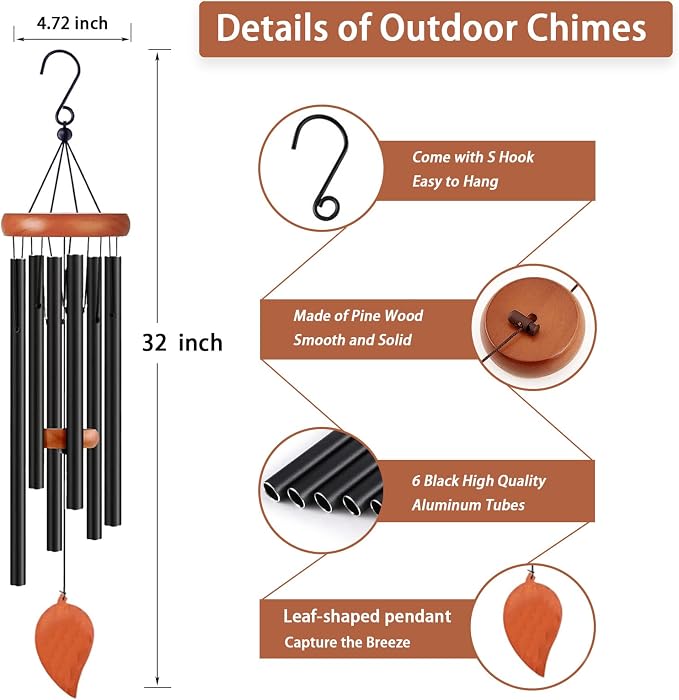 Wind Chimes, Wind Chimes for Outside with Upgraded Tube, Outdoor Windchime for Garden Yard Patio Decor, Unique Gift for Women Men