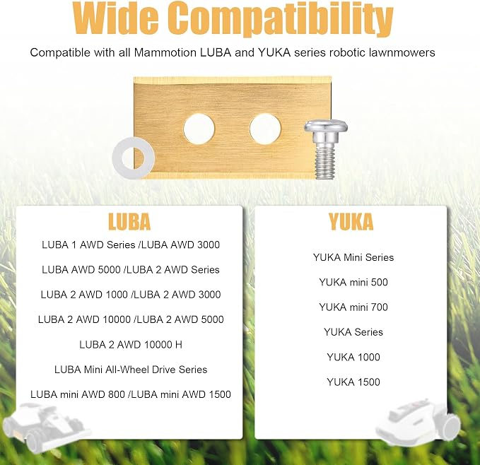 40pcs Gold-Tone Replacement Blades, Stainless Steel Replacement Robotic Lawnmower Blades with Washers Screws and Screwdriver for Mammotion 2 Awd Luba & Yuka All Series Robot Lawn Mowers (Style 2)